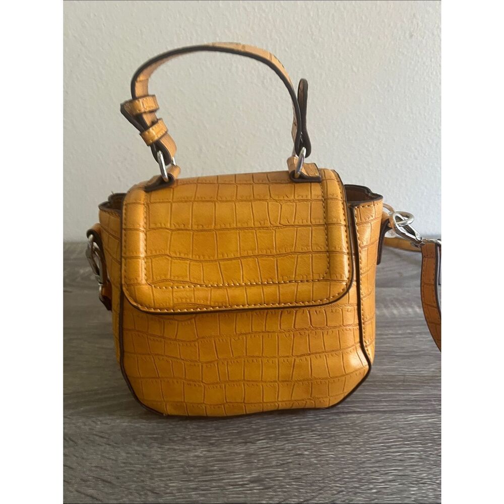 Carlos Santana Mustard Croc Embossed Mini Crossbody Satchel Acrylic Chain Bag